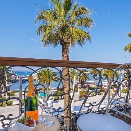 Mountainside cabin home dusted with snow